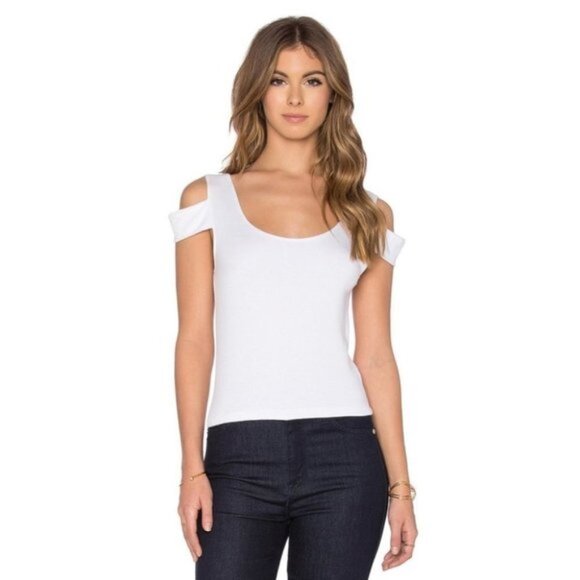 LNA Teresitas Crop Tank Top Cut Out Cold Shoulder Boat neck Cotton White Size S - Picture 3 of 14